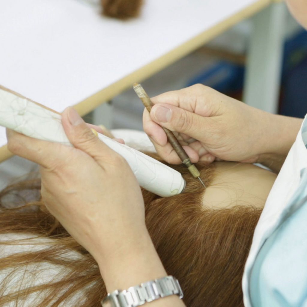 Implantation of hair in a Pivot Point Mannequin